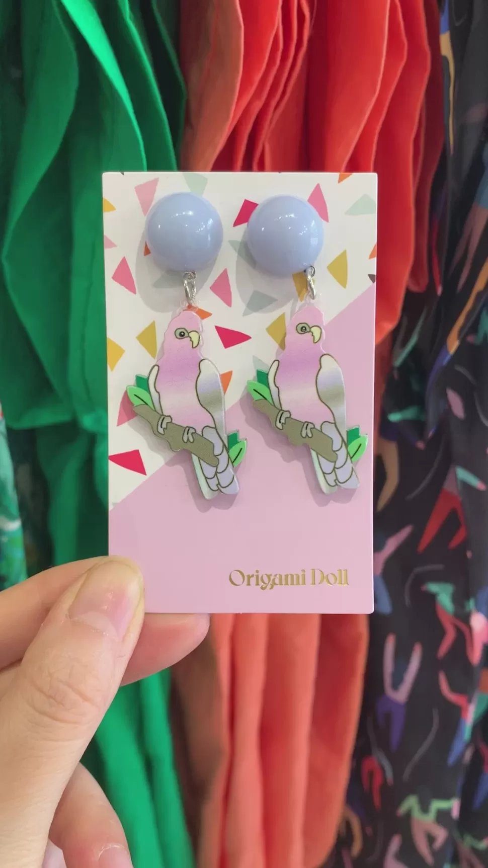 Store Origami Doll Birds Earring -Parrot