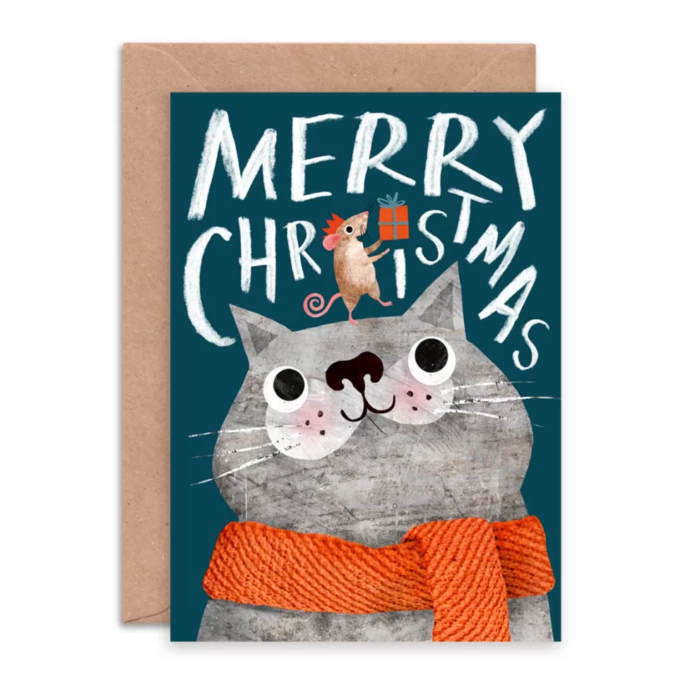 Flash Sale Origami Doll Cat & Mouse Single Christmas Greeting Card