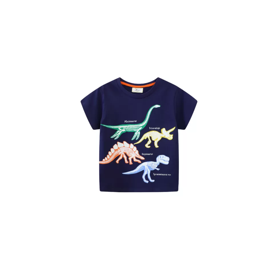 Cheap Origami Doll Dinosaur’s skeletons glow in the dark kids tee