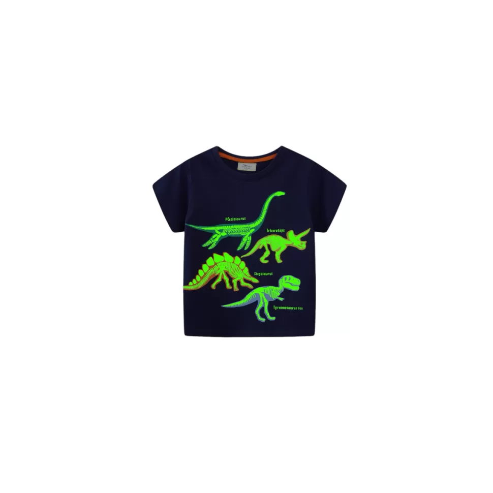 Cheap Origami Doll Dinosaur’s skeletons glow in the dark kids tee