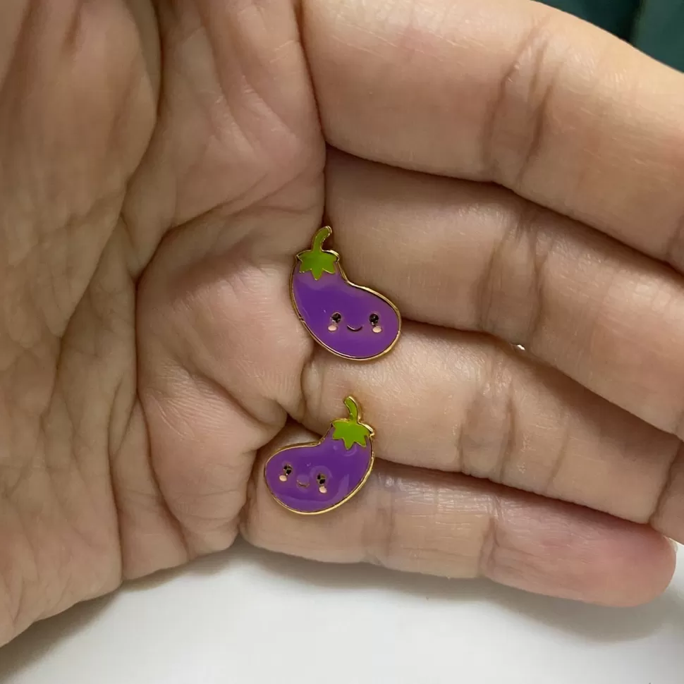 New Origami Doll Eggplant Earring