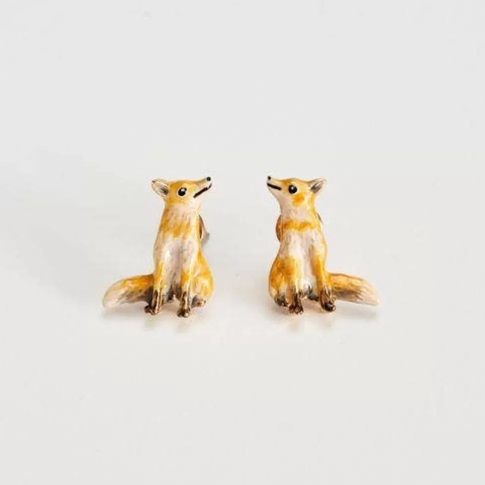 Outlet Origami Doll Fable Enamel Fox Stud Earrings: Matchbox