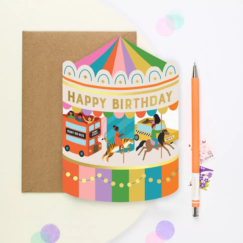 Store Origami Doll Fairground Carousel Birthday Card