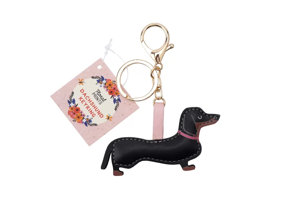 Flash Sale Origami Doll Floral Prints sausage dog Dachshund PU Keyring