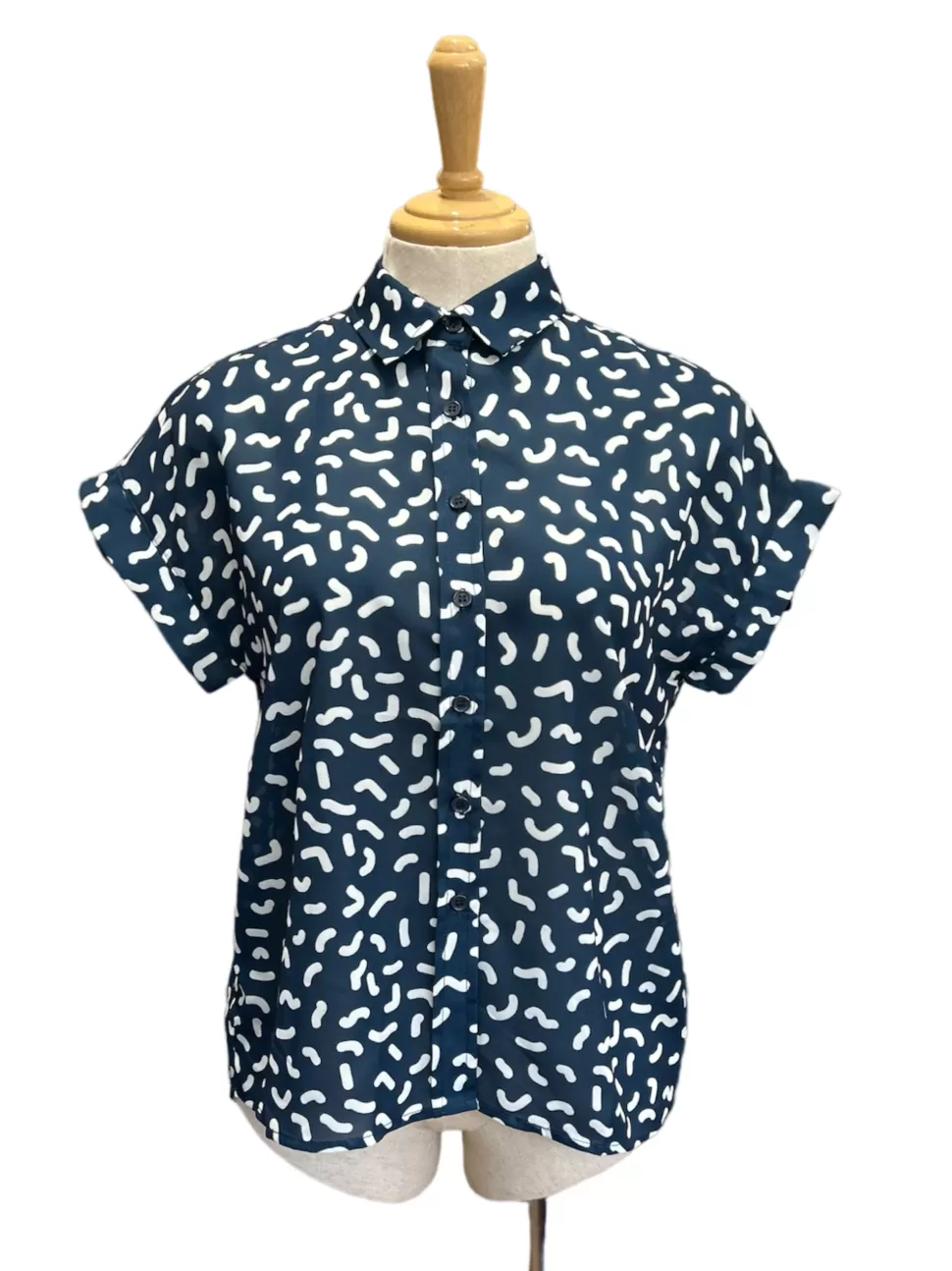 Fashion Origami Doll Fun Squiggles Top - Navy (CLEARANCE SALE)