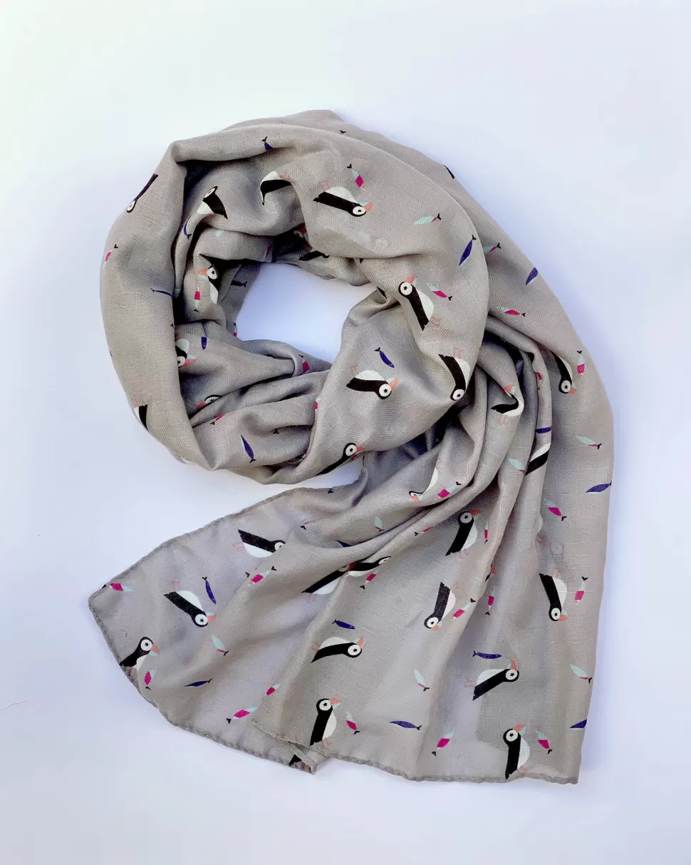 Fashion Origami Doll Grey Rainbow Puffin Scarf