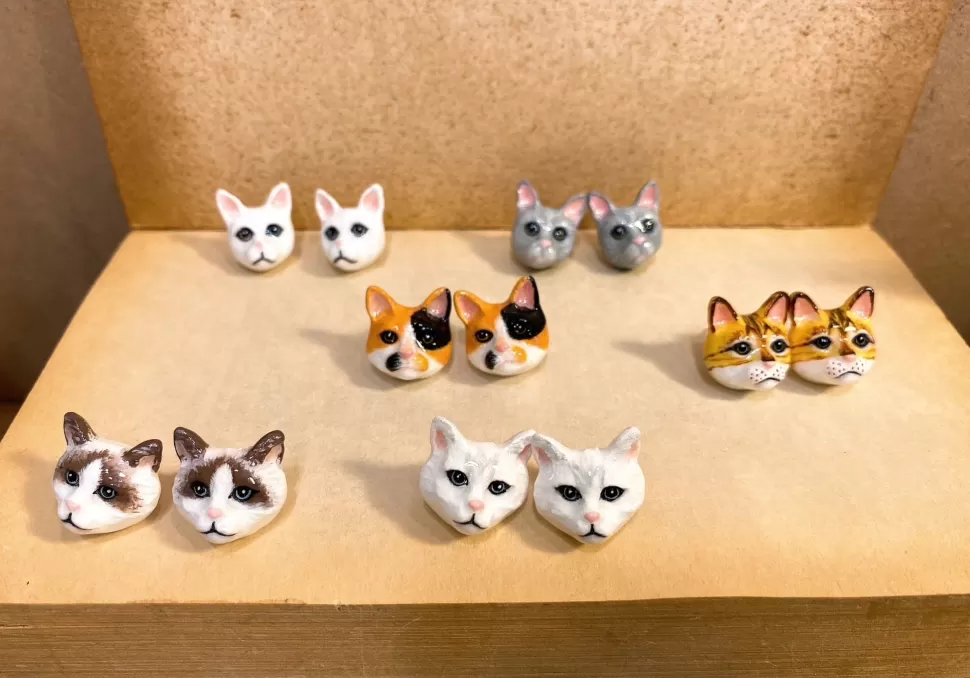 Store Origami Doll Handmade Cat Earrings