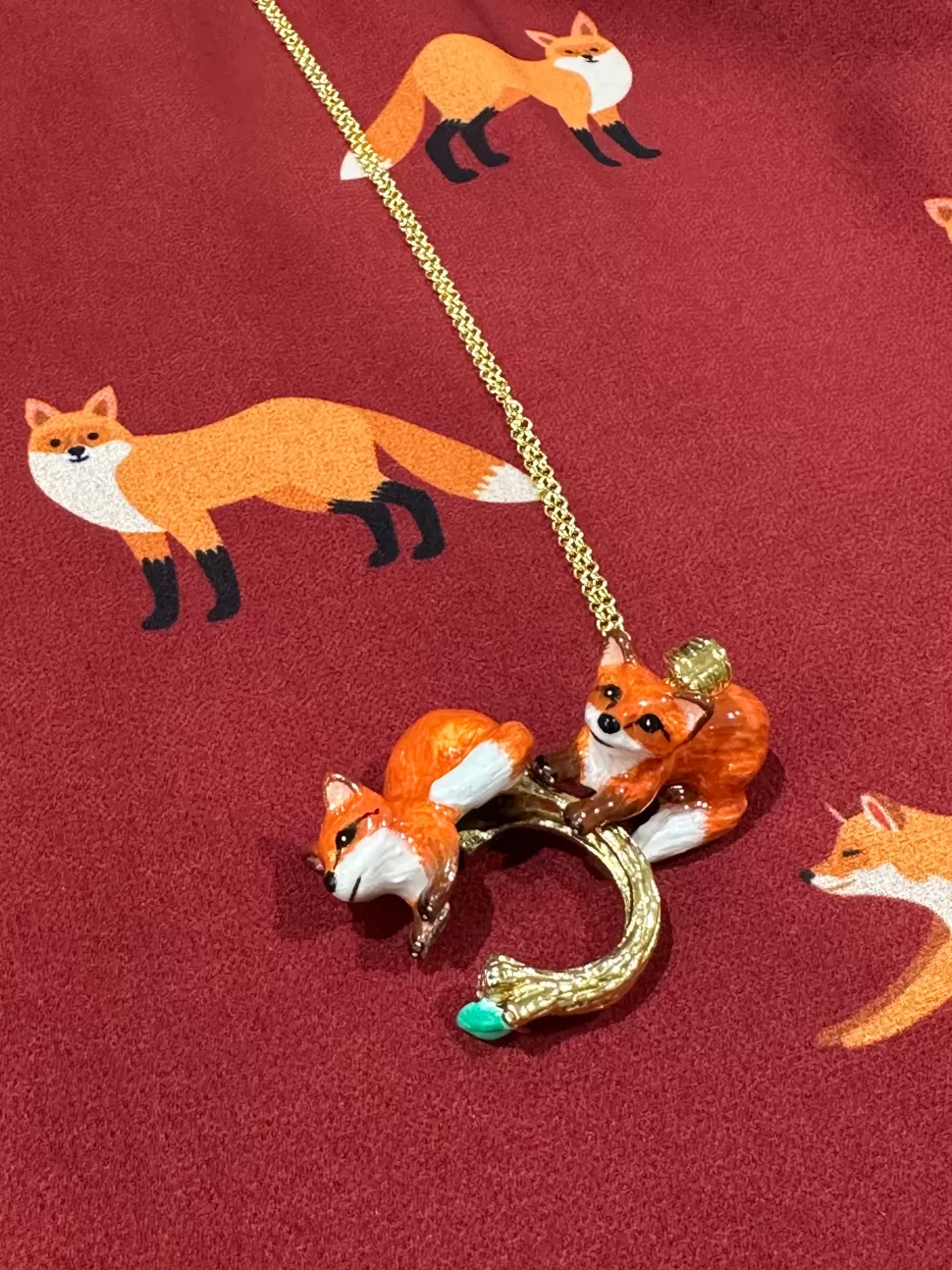 Store Origami Doll Handmade Sitting Fox ring and necklace