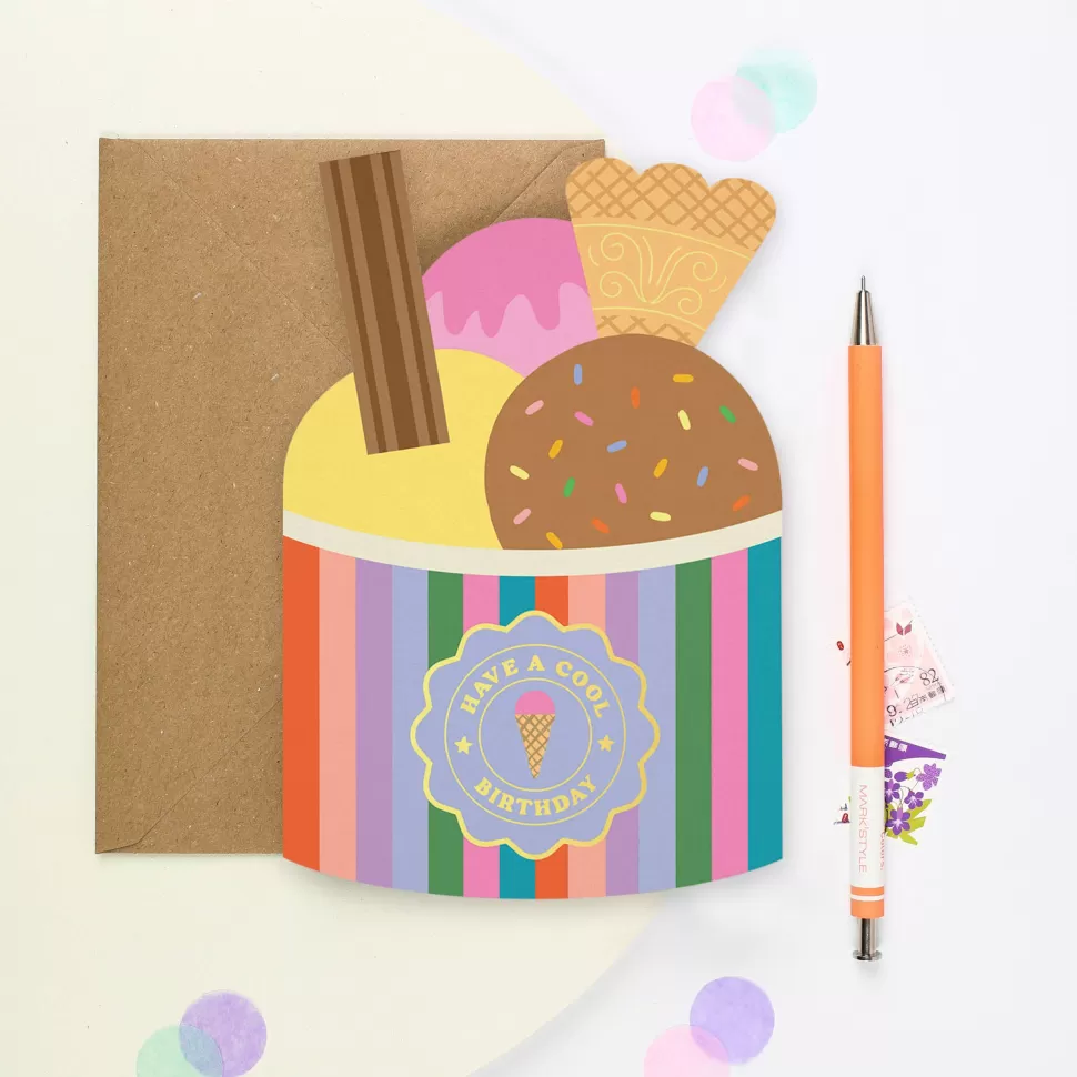 Cheap Origami Doll Ice-Cream Birthday Card