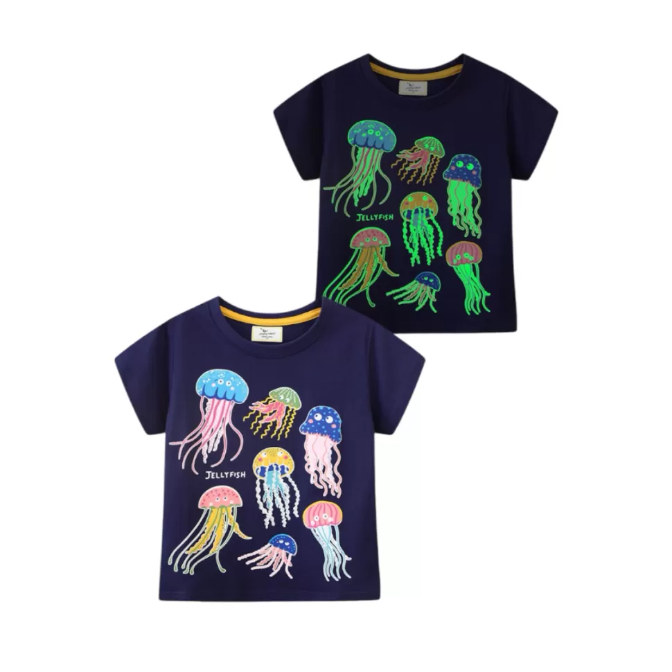 Cheap Origami Doll Jellyfish glow in the dark kids tee