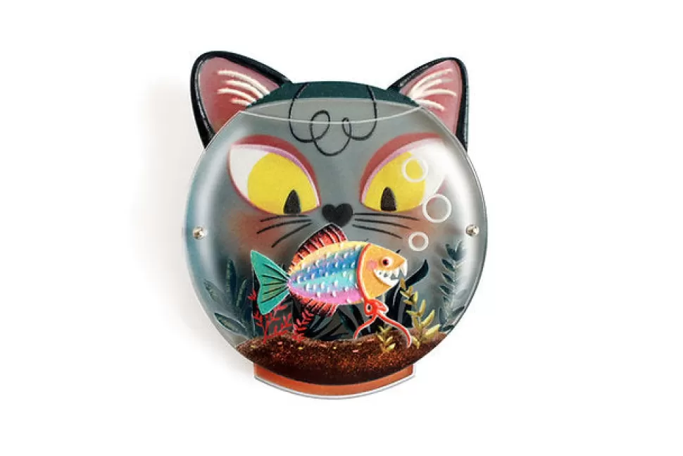 Best Origami Doll Laliblue Fishbowl with cat brooch