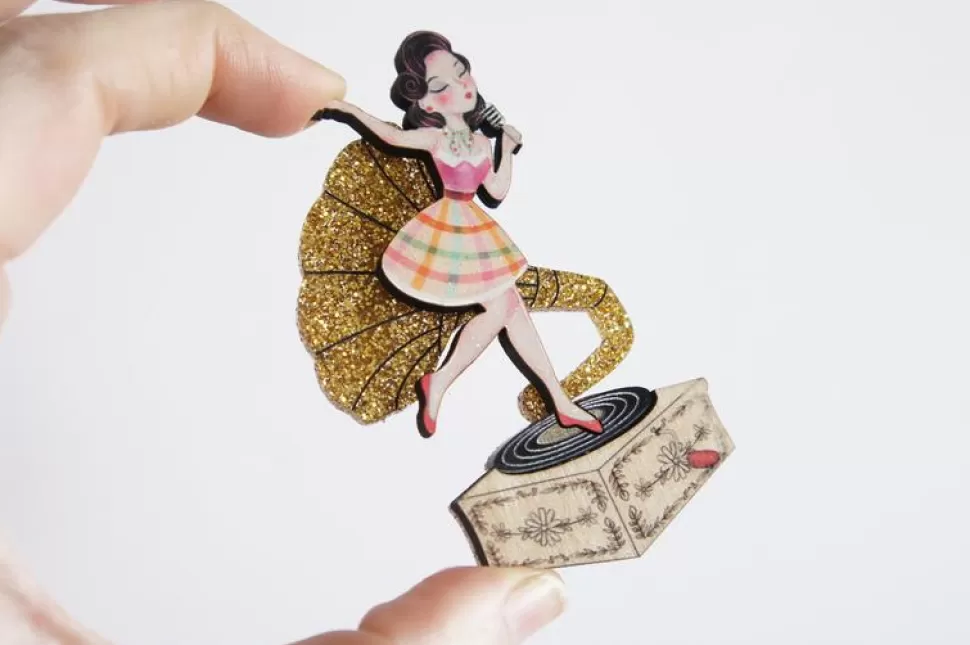 Online Origami Doll Laliblue Pin up Singer brooch