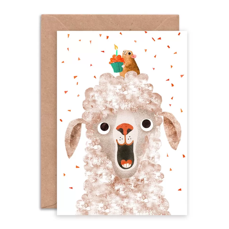 Hot Origami Doll Llama and Guinea Pig Birthday Greeting Card