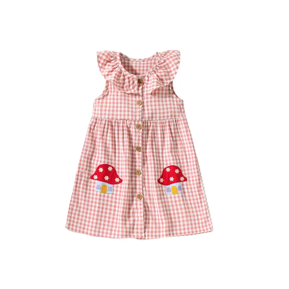 Cheap Origami Doll Mushroom plaid pink kids Dress