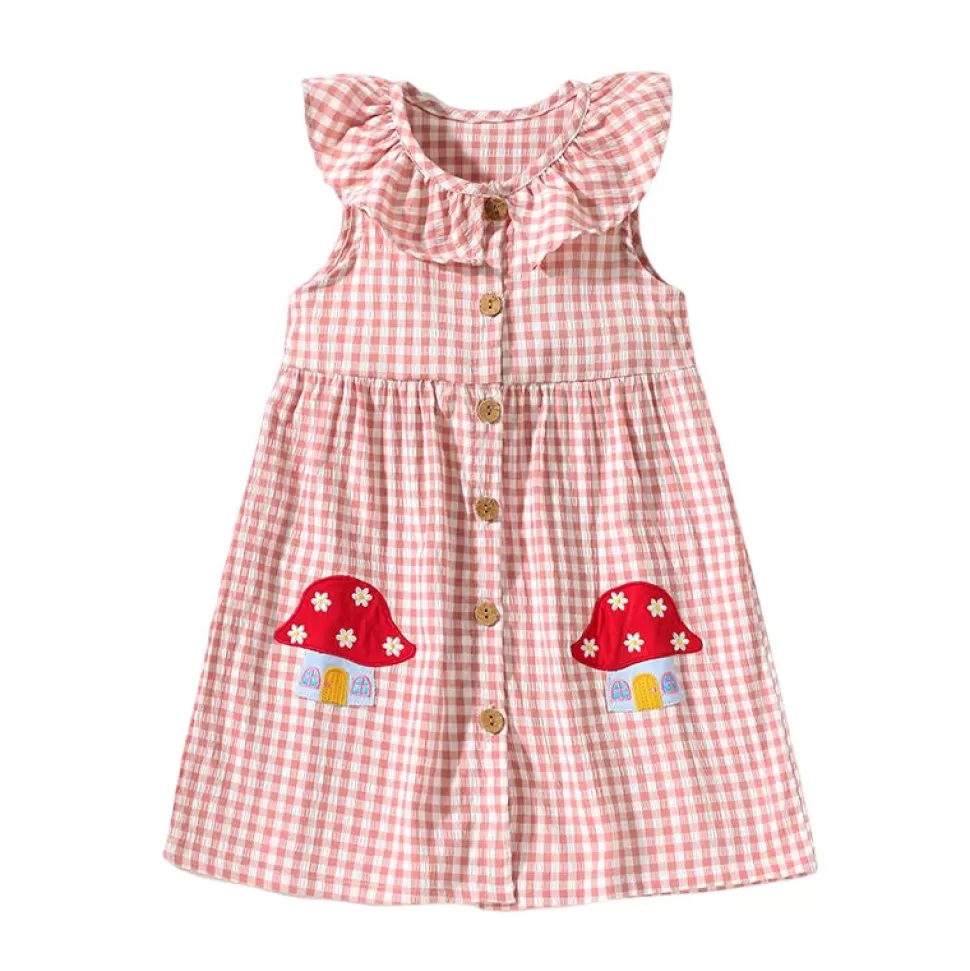 Cheap Origami Doll Mushroom plaid pink kids Dress