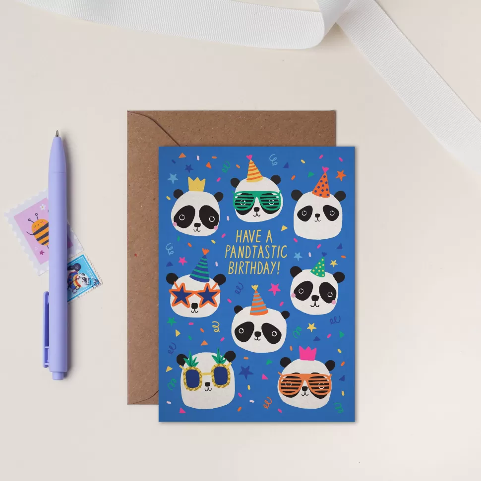 Cheap Origami Doll Party Pandas Children's Birthday Card | Kid's Birthday Card