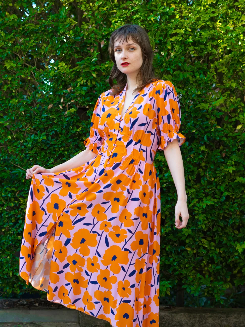 Shop Origami Doll Phoebe Dress - Floral orange