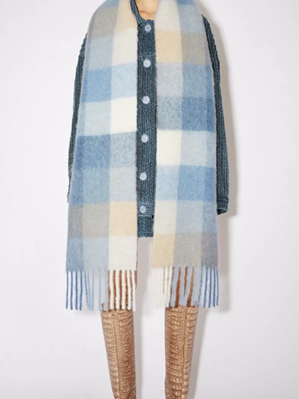 Online Origami Doll Plaid Knit Scarves