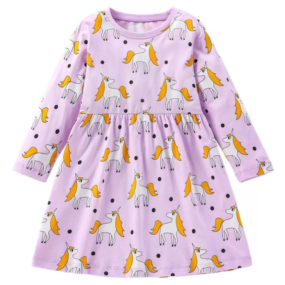 Discount Origami Doll Purple Unicorns polkadot cotton girl dress (Low in stock / 6&7 yrs old )