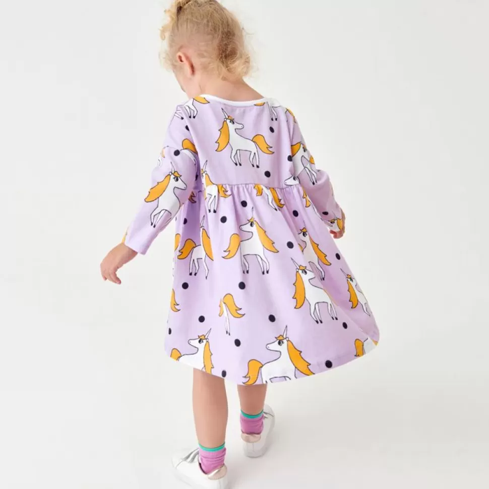 Discount Origami Doll Purple Unicorns polkadot cotton girl dress (Low in stock / 6&7 yrs old )