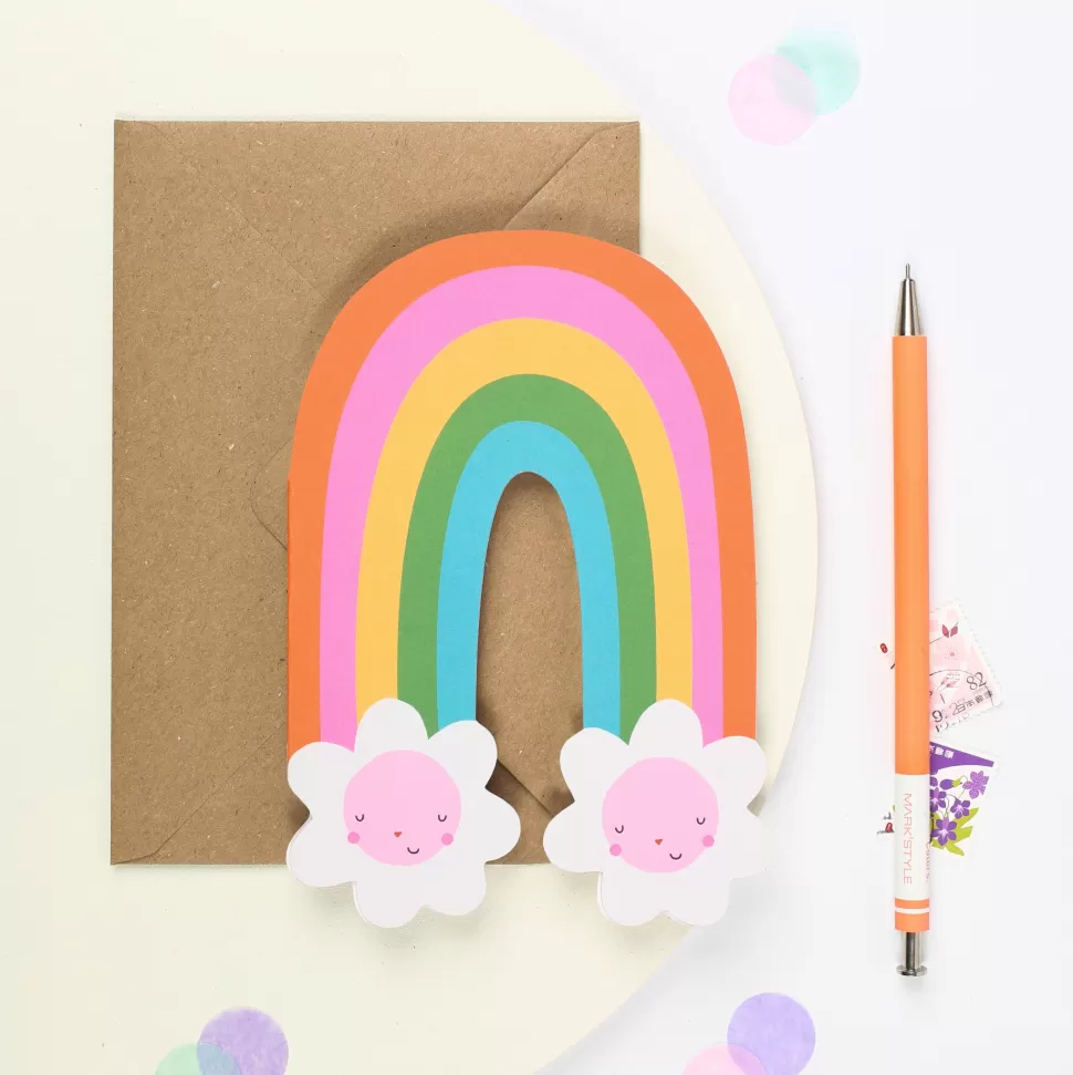 Online Origami Doll Rainbow Blossom Greeting Card