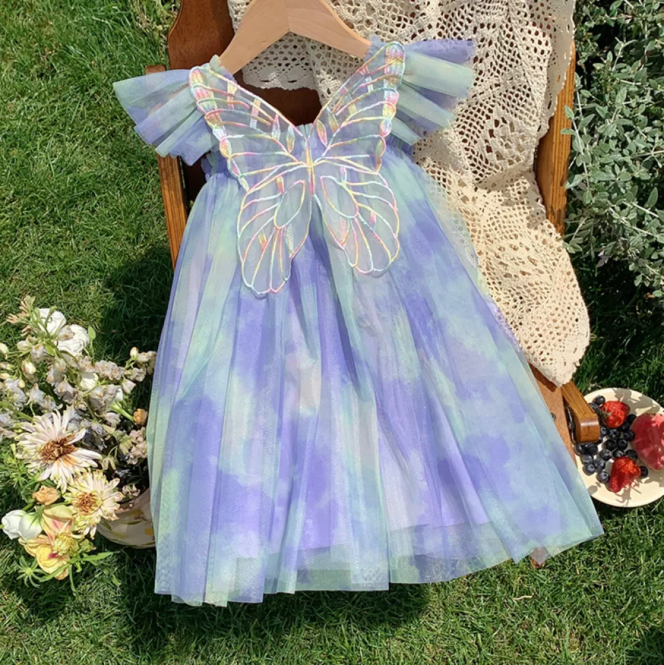 Best Sale Origami Doll Rainbow butterfly Tutu Dress - blue