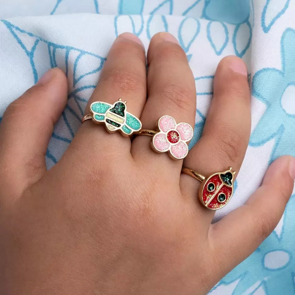 Discount Origami Doll Rex Glitter rings (set of 3) - Ladybird