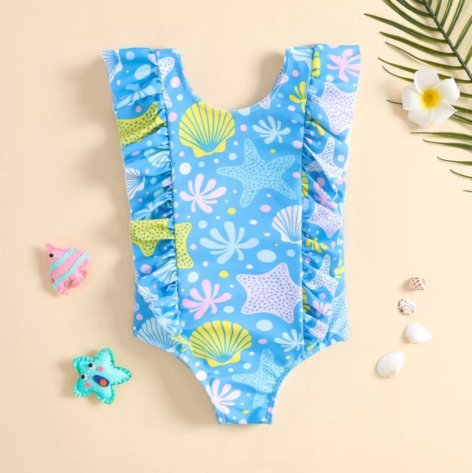 Online Origami Doll Sea life print kids swimsuit