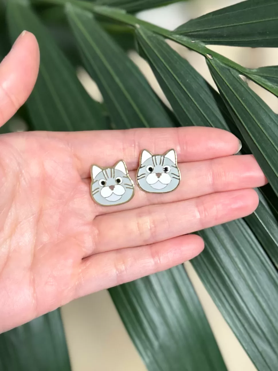 Cheap Origami Doll Short Hair Grey Cat Earring