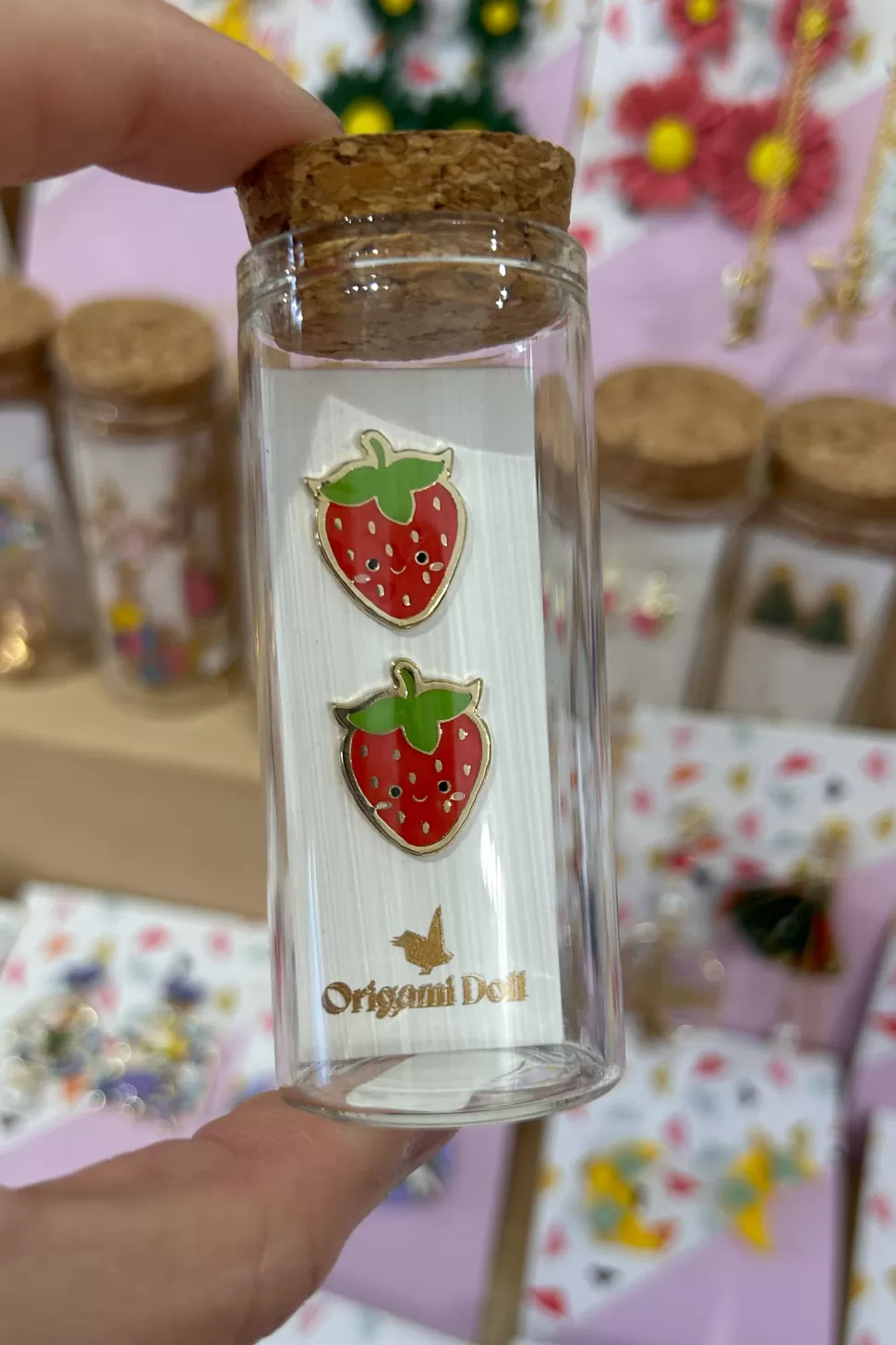 Online Origami Doll Strawberry earring