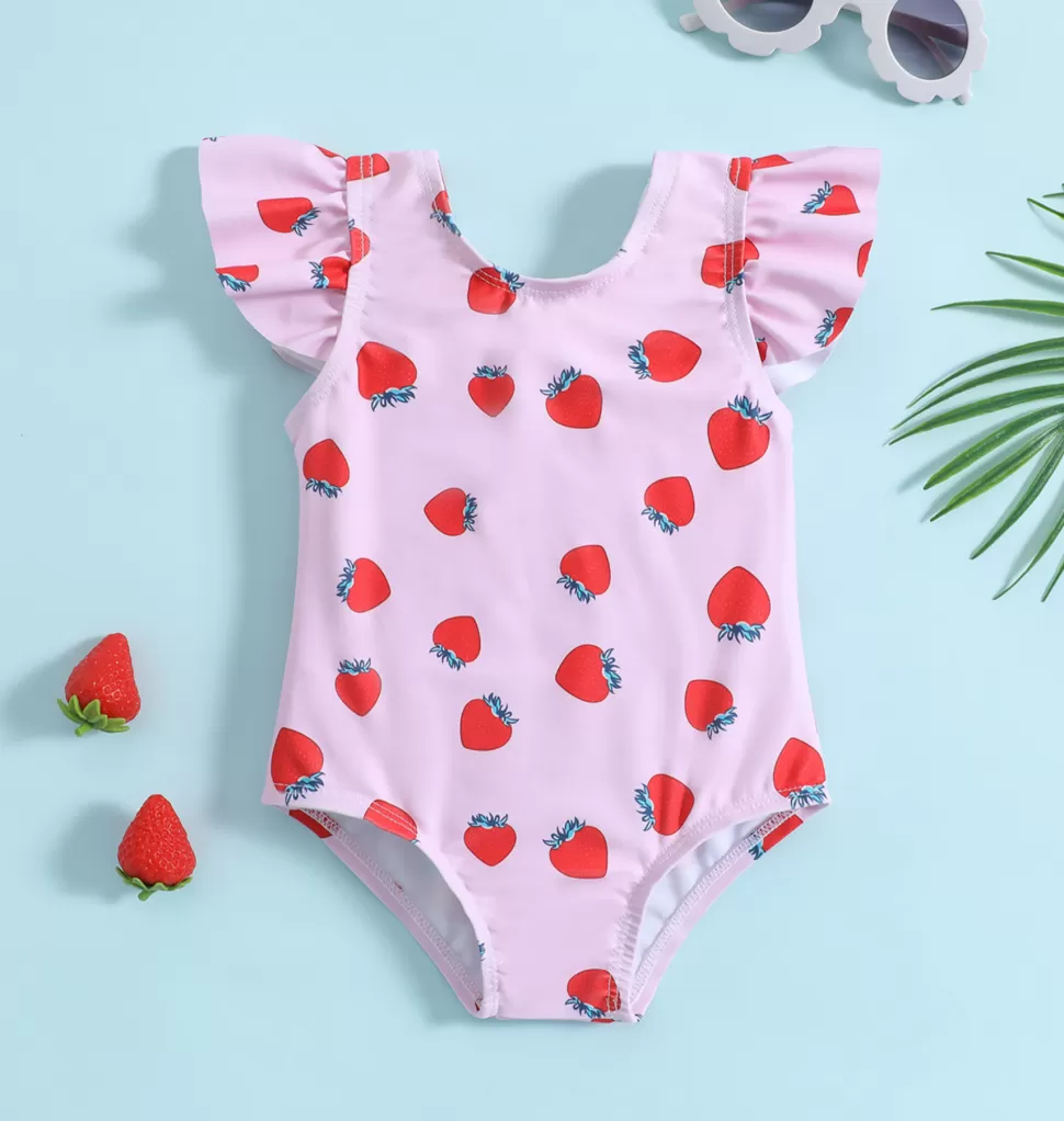 Sale Origami Doll Strawberry print kids swimsuit