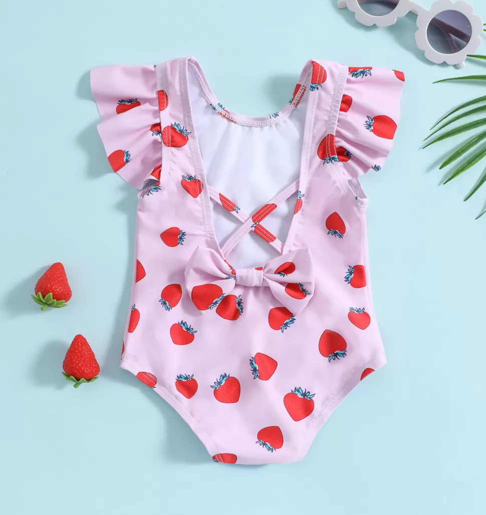 Sale Origami Doll Strawberry print kids swimsuit