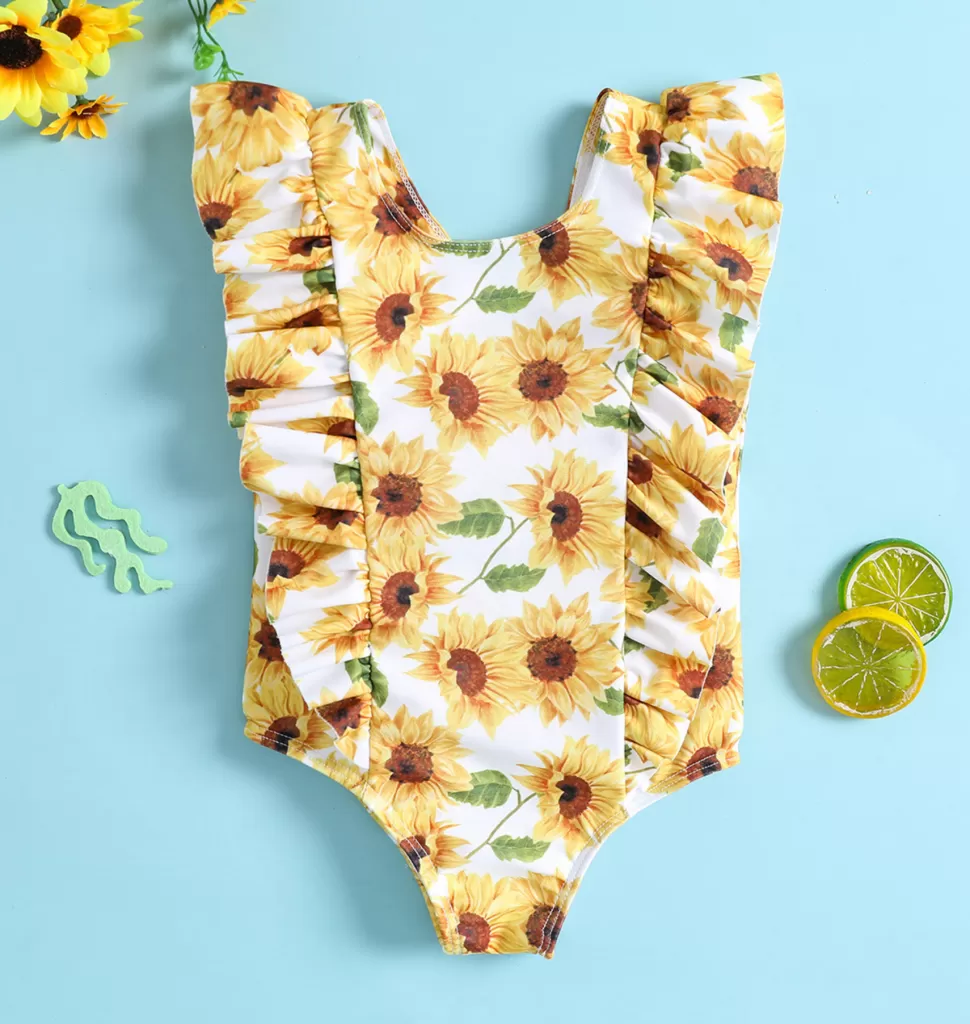 Outlet Origami Doll Sunflower print kids swimsuit