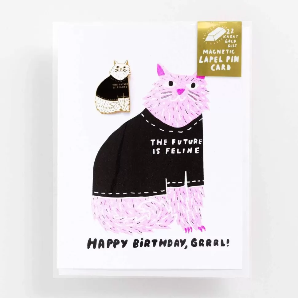 Cheap Origami Doll The Future Is Feline Pin and Happy Birthday Grrrl Card