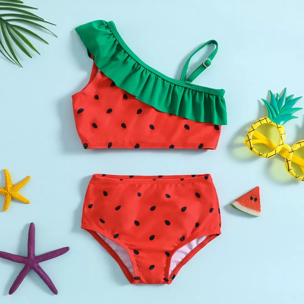 Cheap Origami Doll Watermelon print kids 2 pcs swimsuit