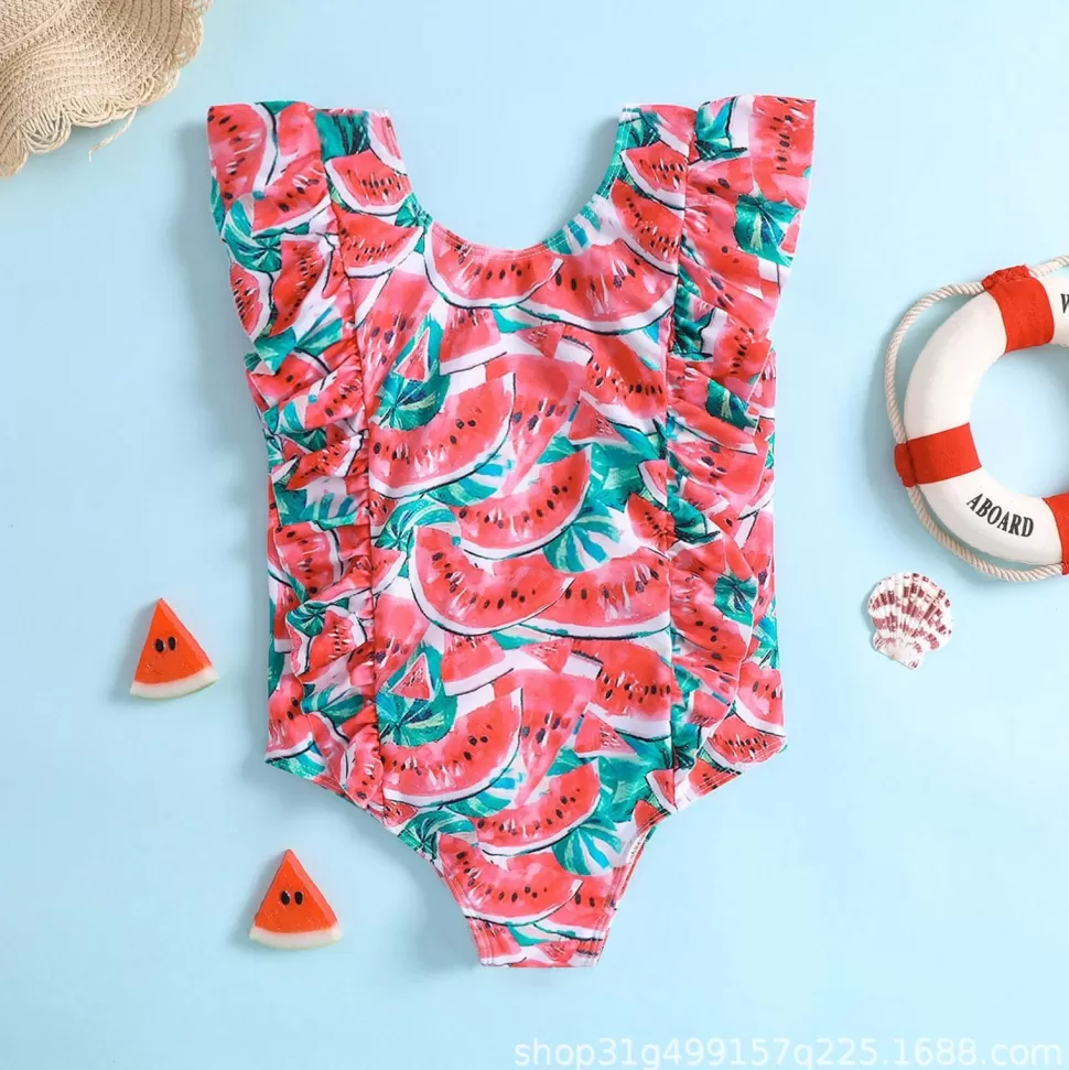 Best Origami Doll Watermelon print kids swimsuit