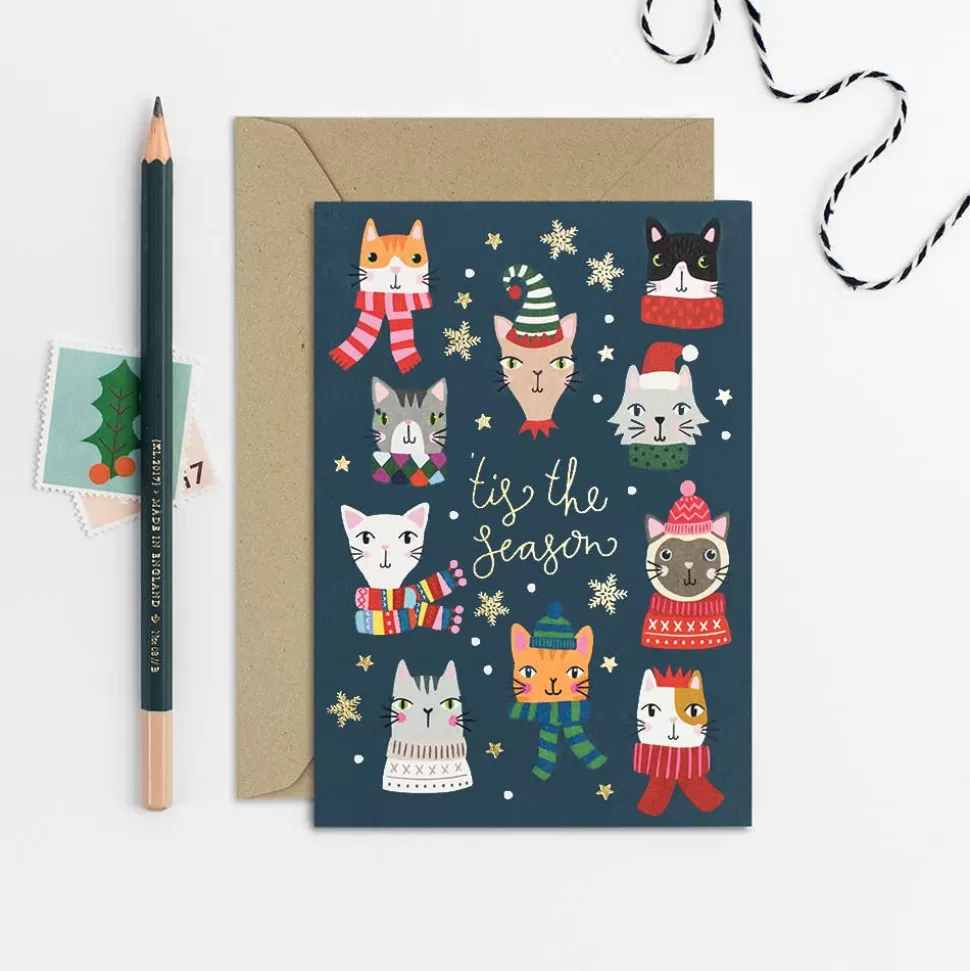 Fashion Origami Doll Winter Cats Christmas Card | Holiday Card | Seasonal Card