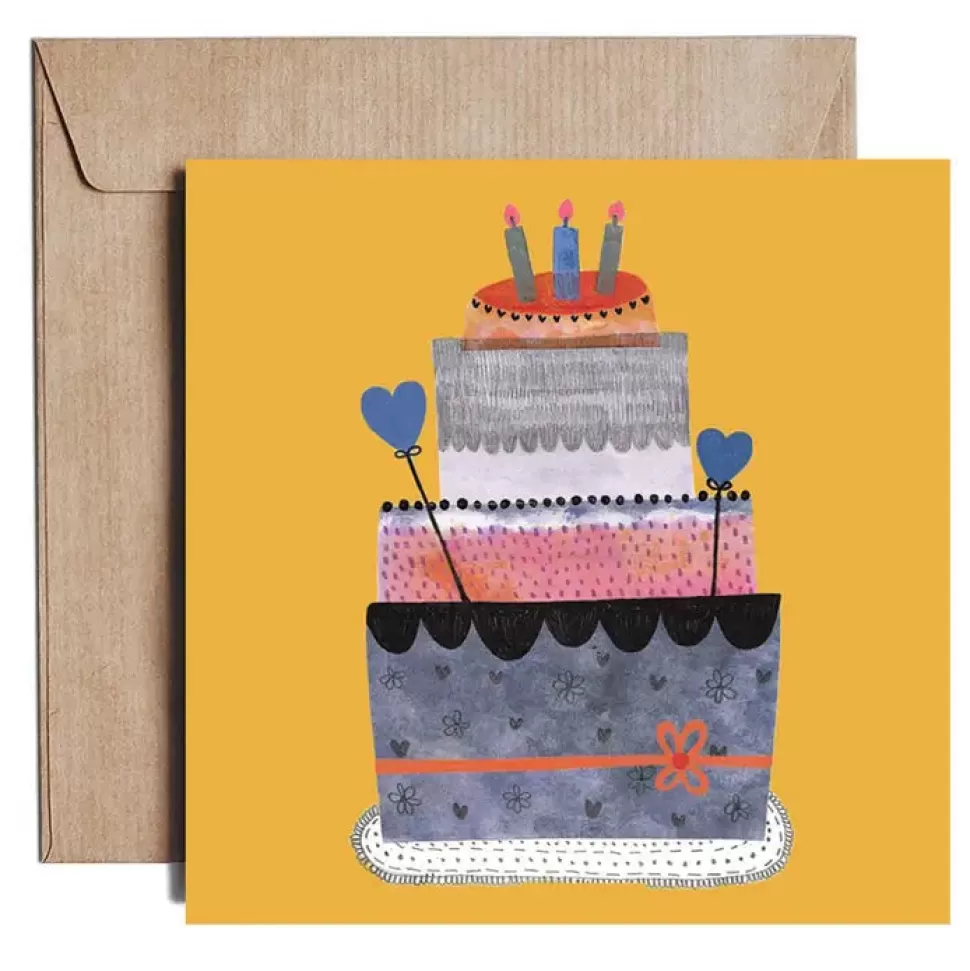 Clearance Origami Doll Yellow Birthday cake card